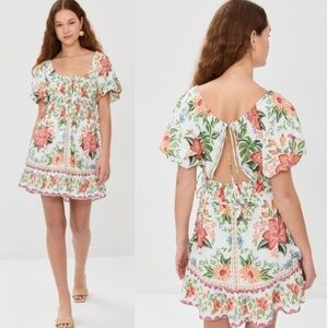 FARM Rio Bloom Garden Mini Dress Off White Floral NWT